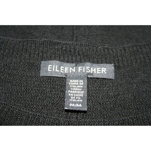 Eileen Fisher Womens Medium 100% Merino Wool Sweater Black Lightweight Capsule - Picture 3 of 8